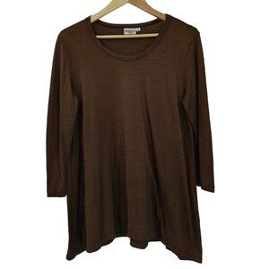 Prairie Cotton Brown Metallic 3/4 Sleeve Tunic Top Size S Shirt Lagonlook Hi-Low